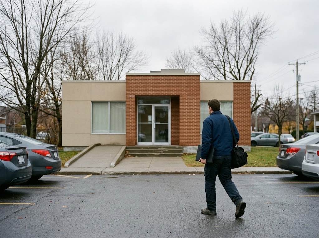 A Lauserco technician arriving on site at a commercial building