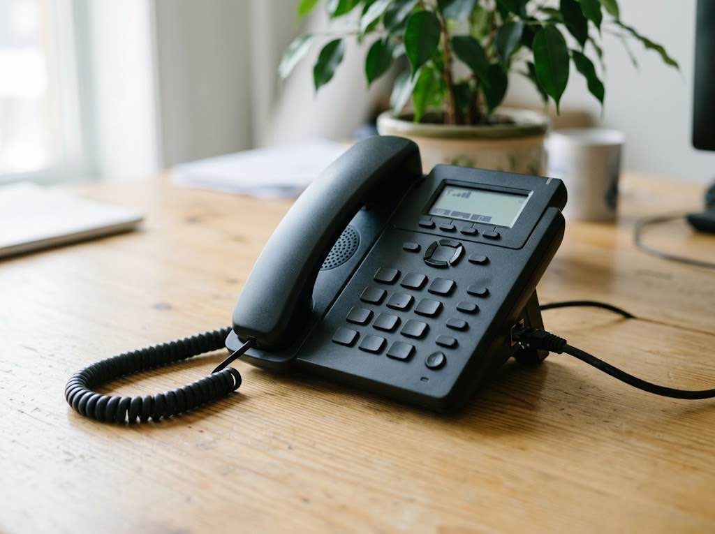 An IP desk phone connected to the network